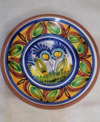 Hand Painted Terracotta Plate Mediterranean Style Floral Decorative Dish