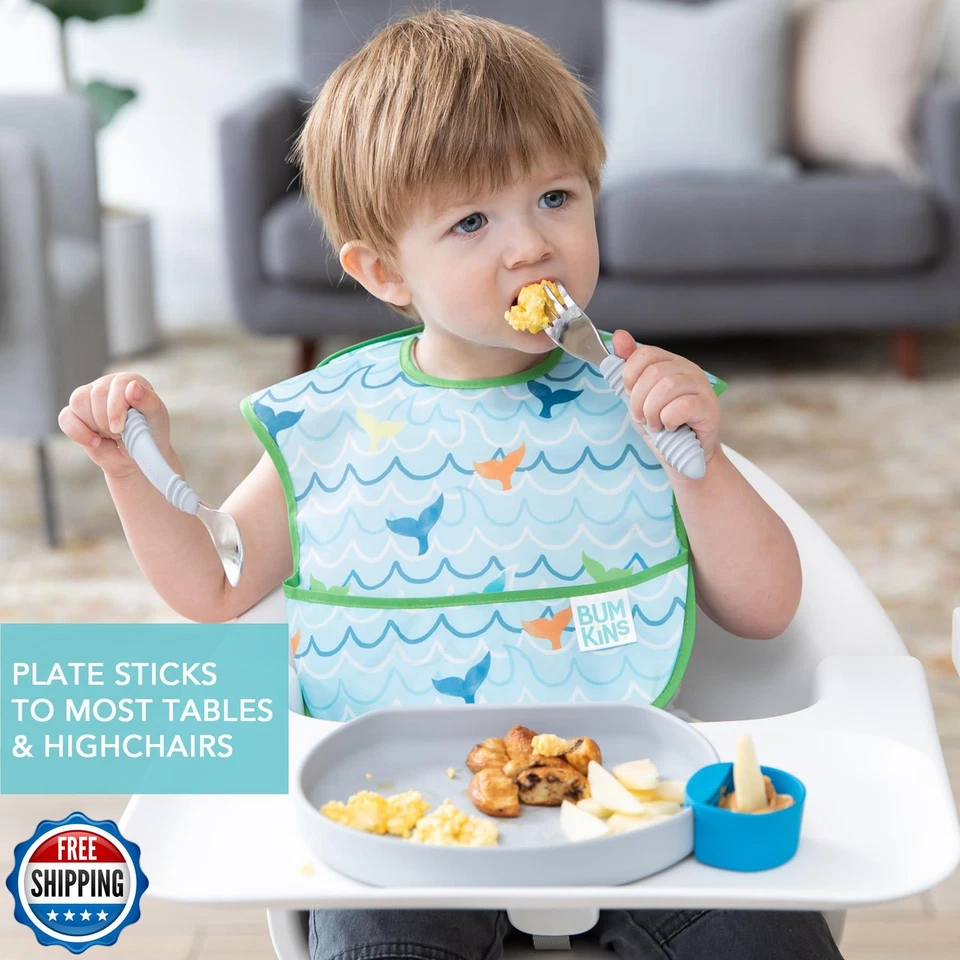 Bumkins - Placa de agarre de silicona, tenedor y cuchara y tapa - Para edades 18 meses+ - Foto 4 de 4