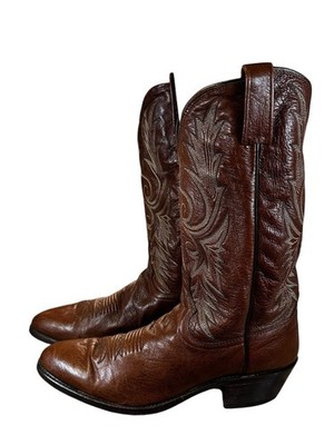 VTG Dan Post Cowboy Boots Mens 12D Brown Leather Western USA Classic Round Toe