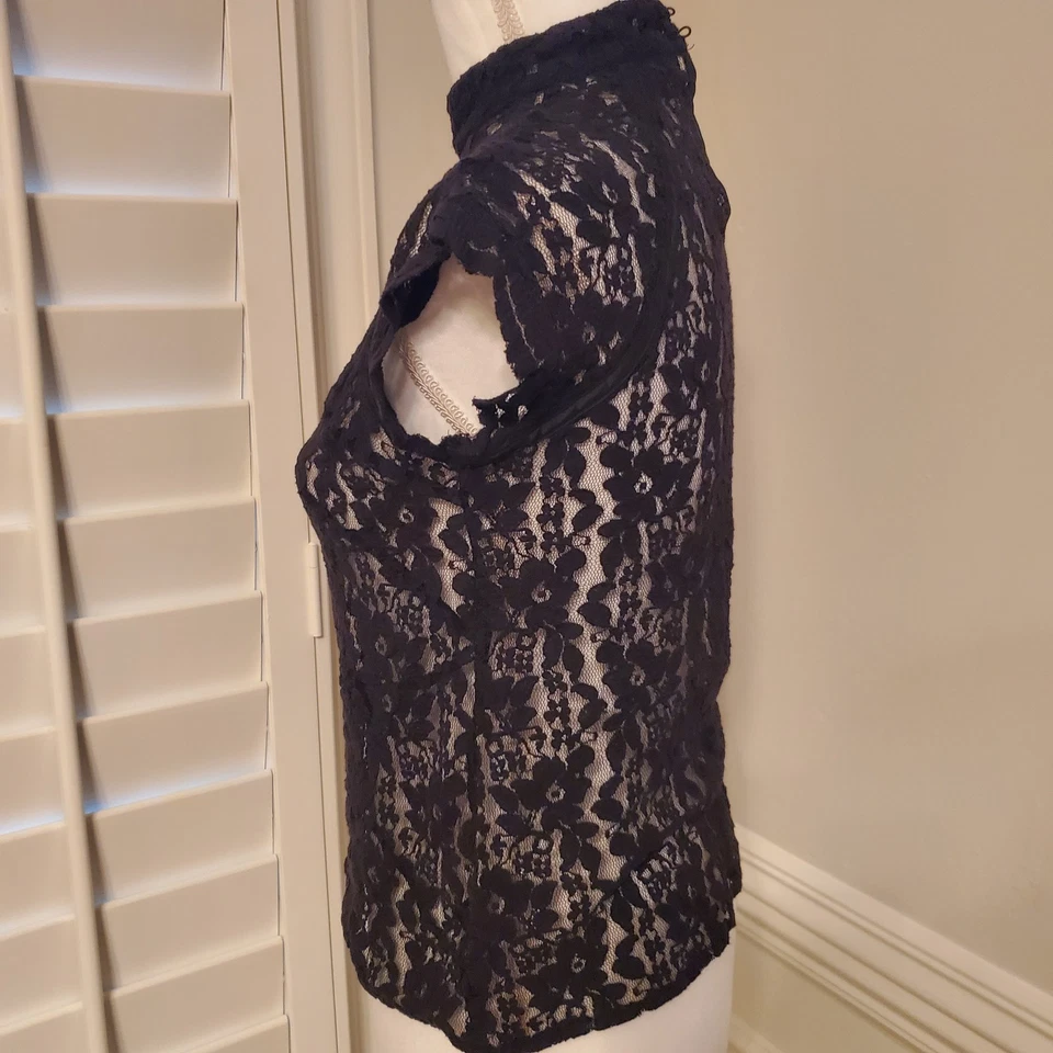 Nicole Miller Y2K Black Lace High neck Sheer Whimsy Goth Grunge Top Blouse Sz XS - Image 3 of 4