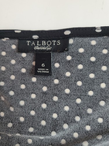 Talbots Polka-dot Dress Size 6 Black White Stretch Party Tie Waist Long - Picture 9 of 10