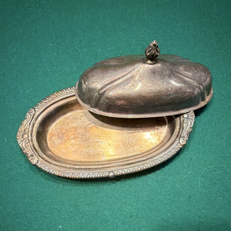 Victorian Silverplate Butter Dish with Ornate Lid Antique