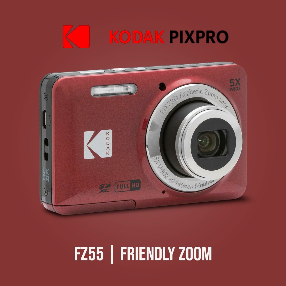 Kodak PIXPRO Friendly Zoom FZ55 Red Digital Camera Memory Card