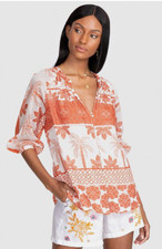 Johnny Was Rhonda Peasant Silk Blend Blouse Sz XL NWT