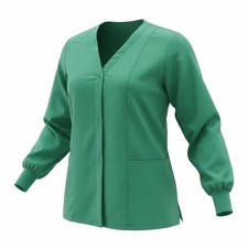 Womens Green Snap Front Scrub Jacket Long Sleeve Pockets Workwear Size L