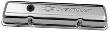141-102 SBC Chrome Bowtie Valve Cover - Short with Baffle