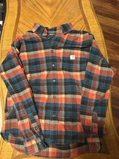 Carhartt Men  s Medium Plaid Flannel Relaxed Fit Red And Green Button Up Workwear