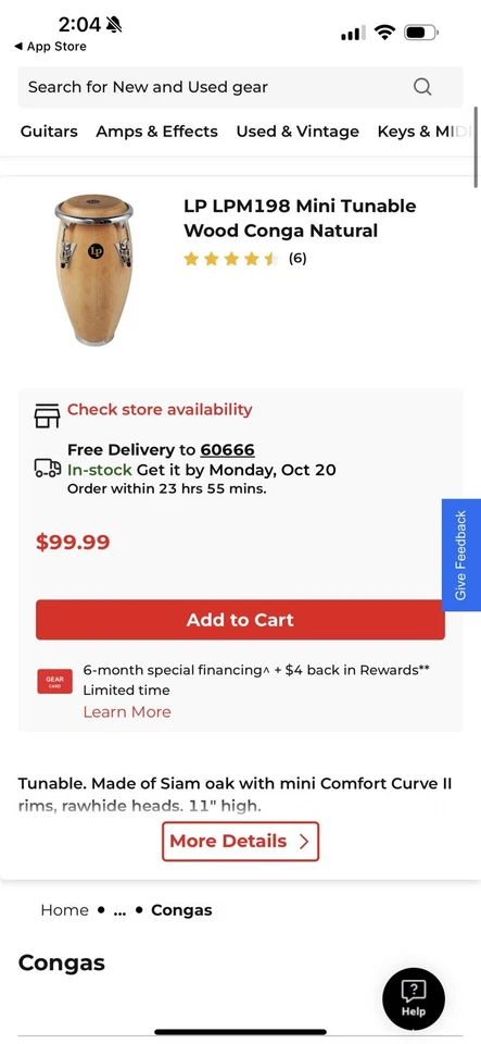 Lp Lpm198 Mini Madera Sintonizable Conga Natural Foto 4 de 4