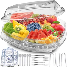 Premium Chilled Serving Tray for Parties - 15" Ice Chilled Party Platter w/Li 