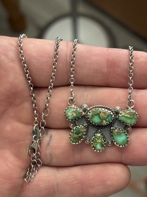 STERLING SILVER SONORAN GOLD TURQUOISE 6 STONE HALF CLUSTER BAR NECKLACE .925