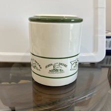 Vintage John Deere 6” Promotional Ceramic Canister w/ Flat Lid John Deere Logos