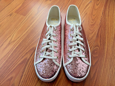 NEW KEDS KICKSTART Kate Spade GLITTER ROSE Lace up Sneakers WF57750 New in Box!