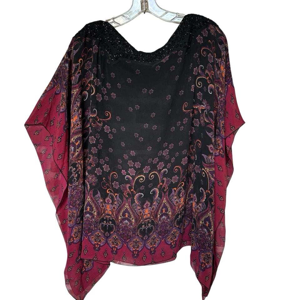 De Colección Bebe 100% Seda Top Grande M/L Manga Kimono Cuentas Acento Rojo Negro Y2K Foto 2 de 4