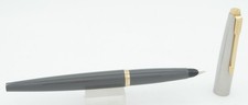 Parker 45 Grey w/Stainless Steel Cap & Gold Trim Fountain Pen - 1960's -Fine Nib