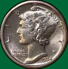 1934-D Mercury Dime Uncirculated UNC Coin, Cheek Scratch #35531