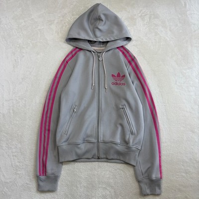 【adidas】ピンクグレートラックジャケット 00s Adidas Hooded Track Jacket Grey Pink UK 12 Japan Size 2004 Y2K