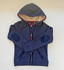 Navy Polka Dot Full Zip Sherpa Hooded Jacket Womens Sz. 10 L Joules Clothing