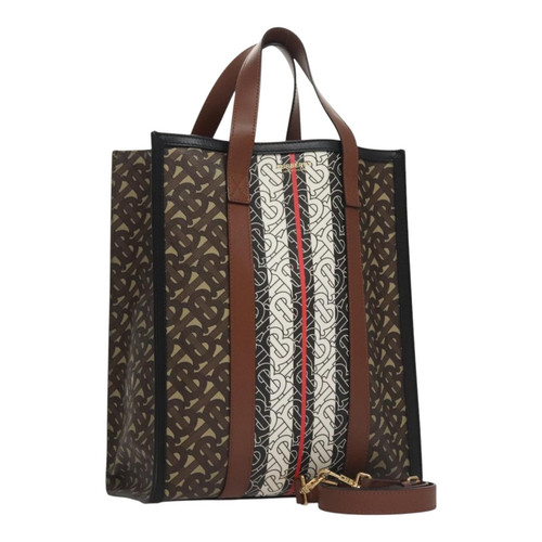 Burberry Stripe Brown Canvas Tote Bag Authentic