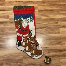 Vtg Jumbo Santa W/ Reindeer Christmas Quilted Stocking 36  /34   2 