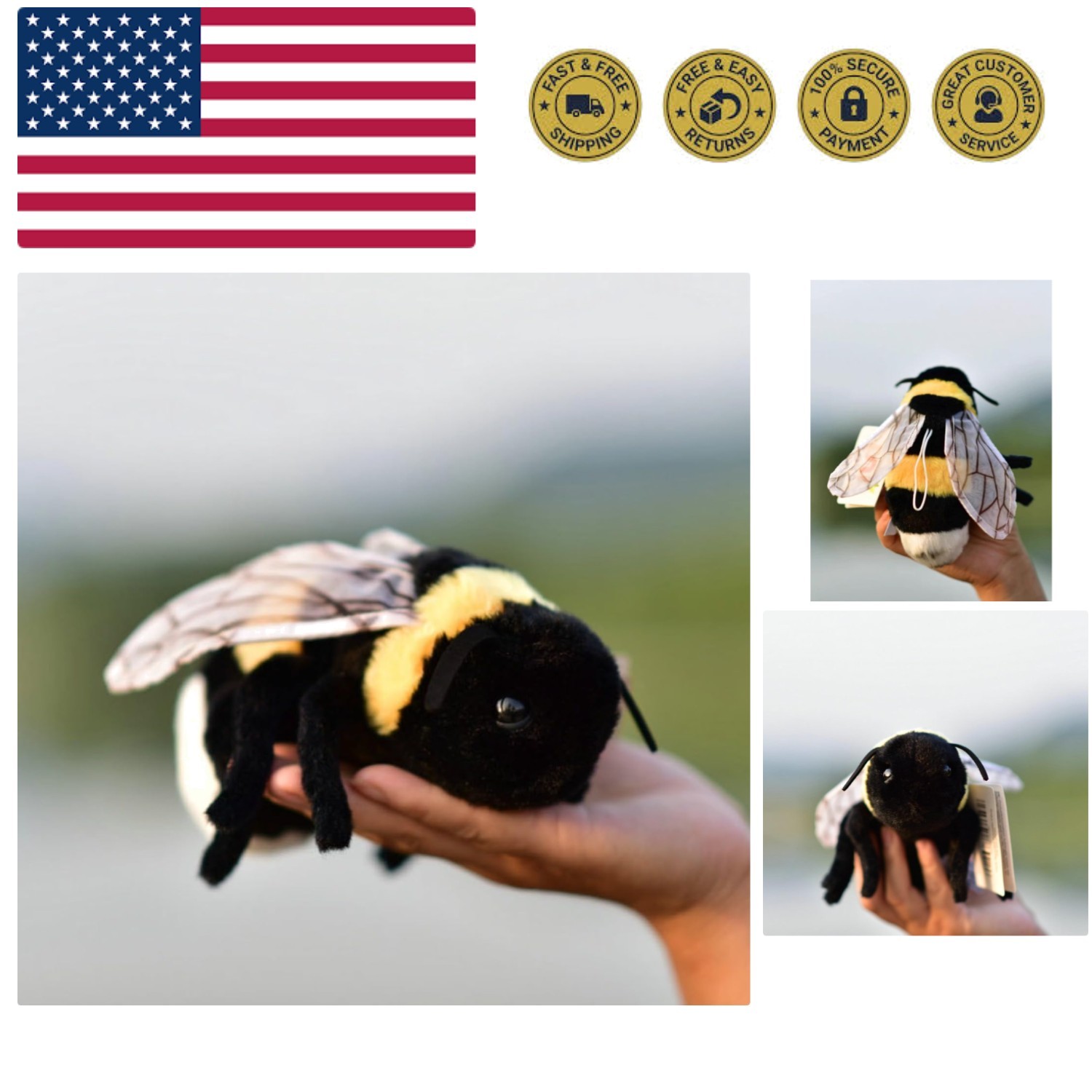 Soft Insect Plush Toy, Stuffed Bee Animal Doll,Cute Honeybee Plush Doll,17cm Bee