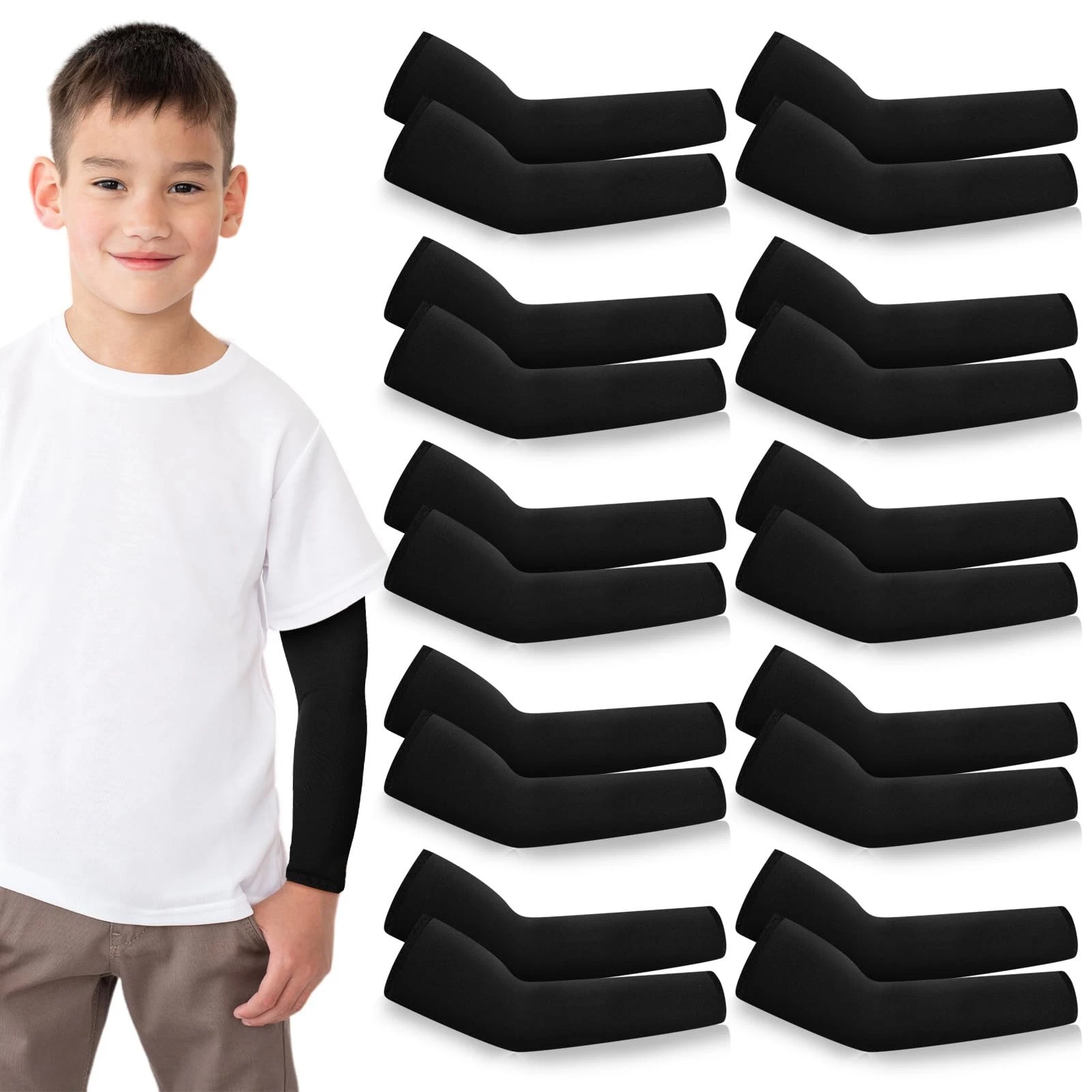Arm Sleeves for Kids 10 Pairs UV Protection 14.17in Compression - Sports