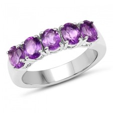 Beautiful 5 stone 1.7 Cwt Amethyst Ring 925 Sterling Size 7 Silver. New