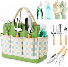 Gardening Tool Set, 9-Piece Heavy Duty with Durable Tote Bag, Ergonomic