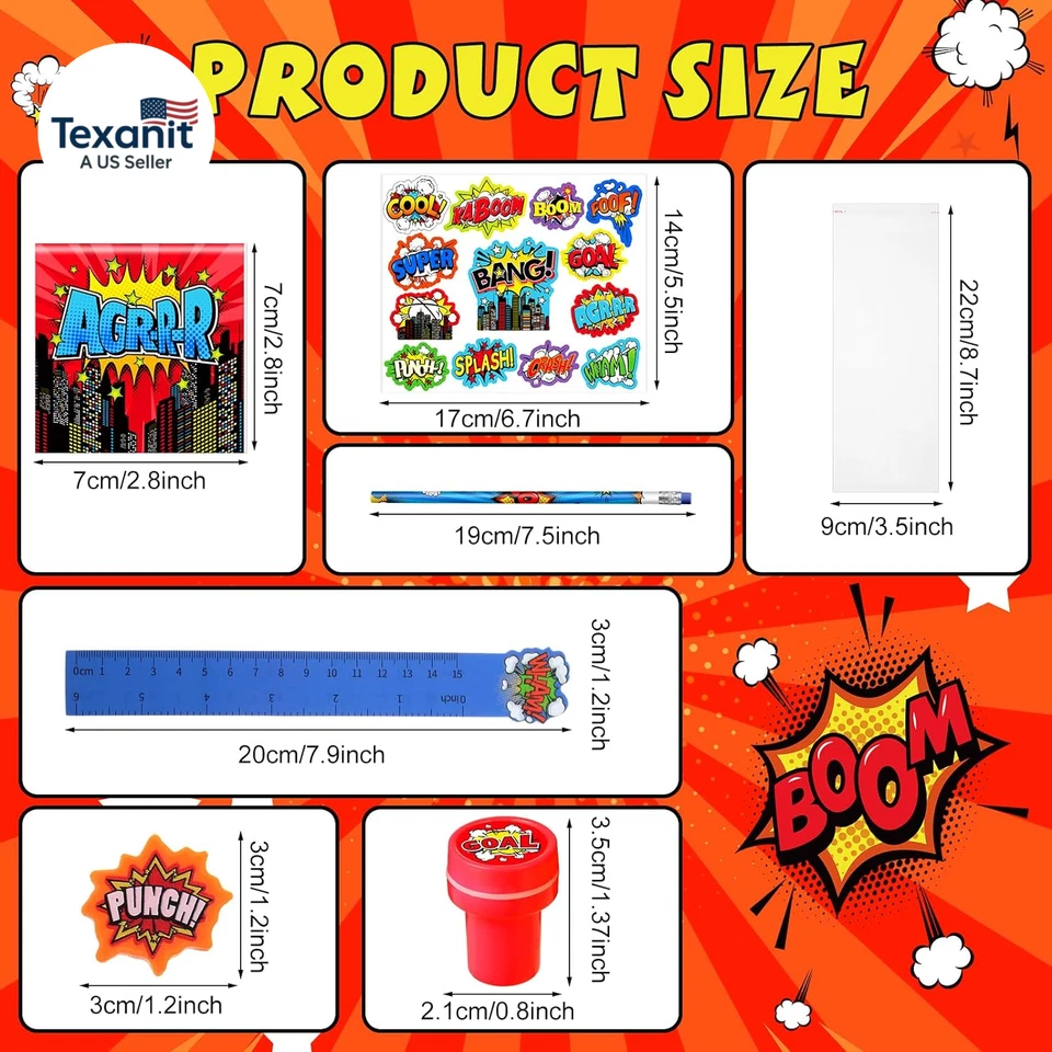 Juego de 168 piezas de favoritos de fiesta de héroes incluye mini cuaderno de cumpleaños de héroe tema stic Foto 2 de 4