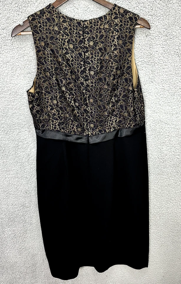 Vestido Michael Kors 12 Negro Dorado Encaje Funda Satén Cintura Silencioso Lujo Elegante Foto 2 de 4
