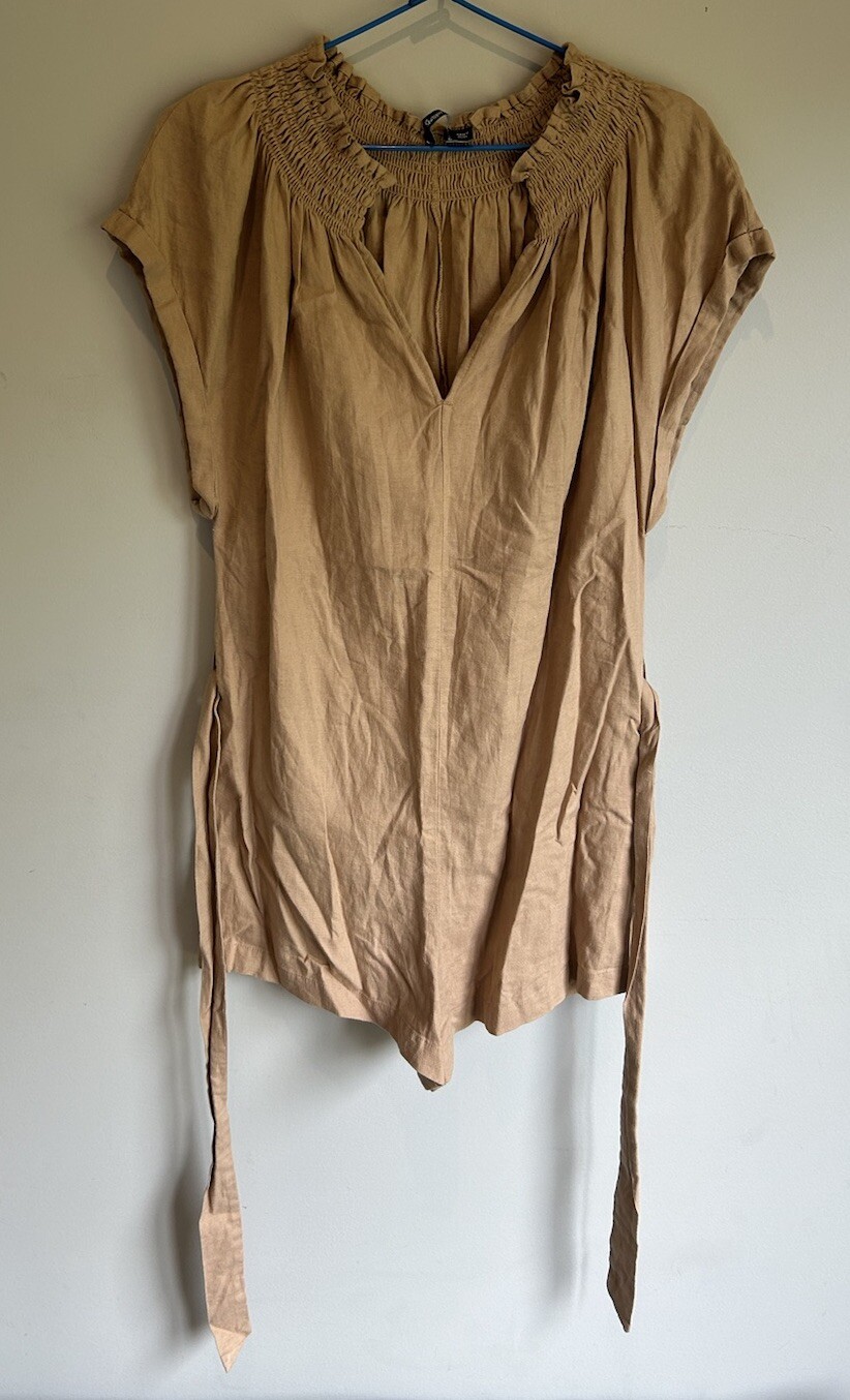 Sportsgirl Playsuit Linen Light Brown With Belt Excellent