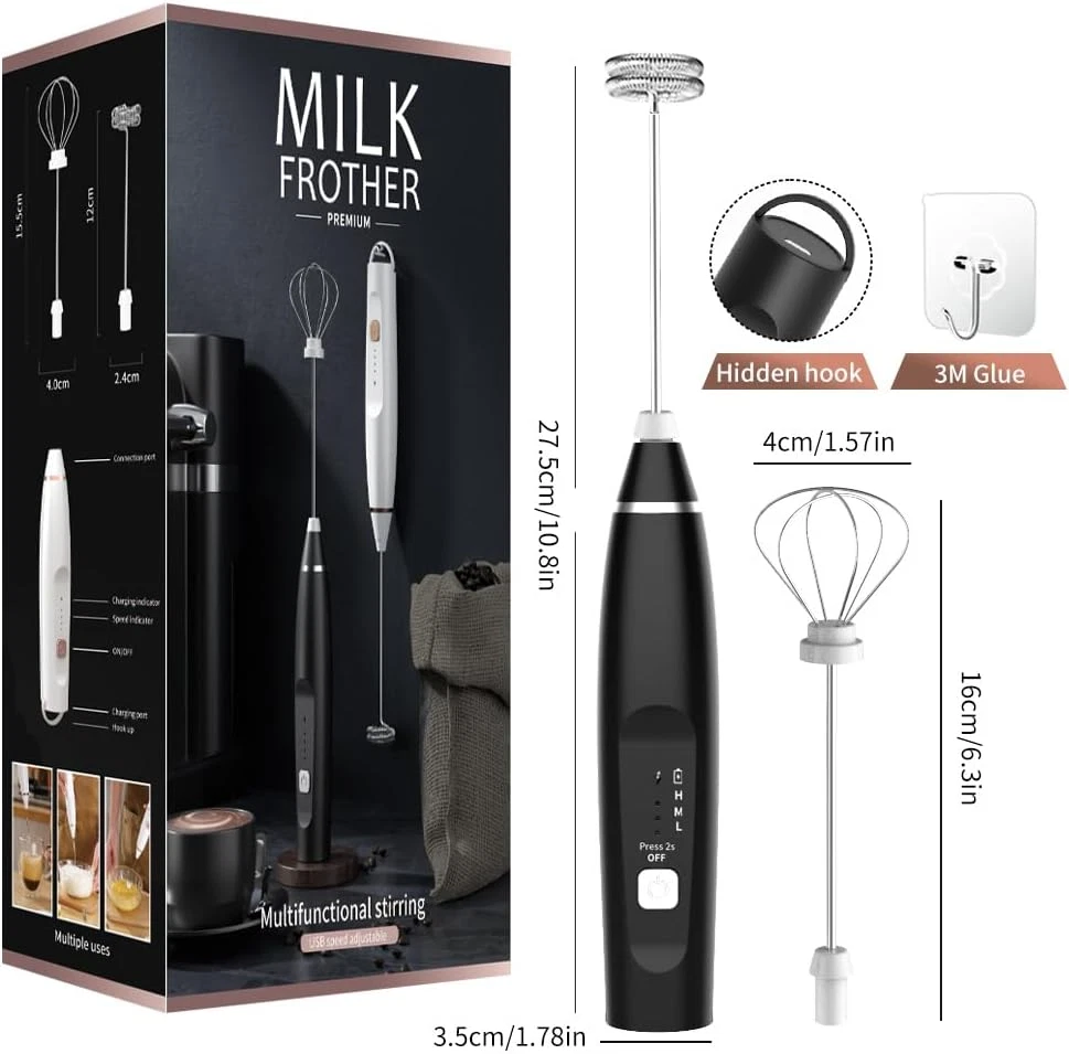 Milk Frother Handheld Rechargeable Frother for Coffee Milk Foamer with Stainless