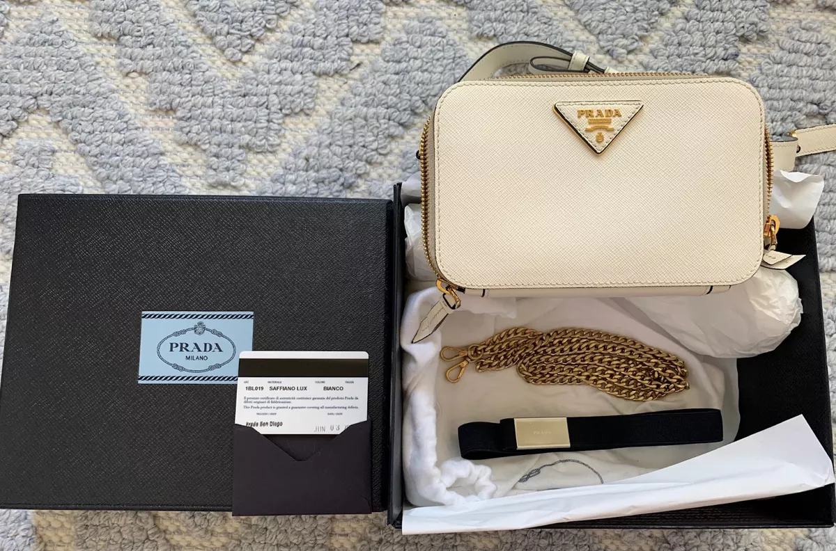 PRADA Saffiano White Leather Belt Bag WIth Chain Option