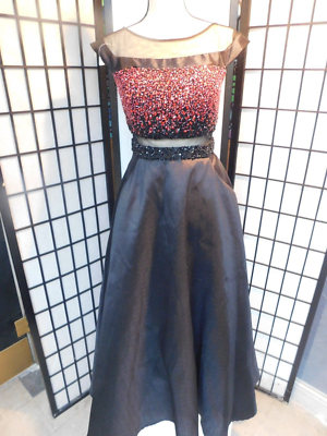 Milano Formals Prom Dress Black With Red Beaded Bodice Size 6 | eBay
