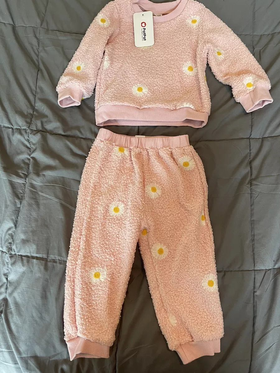 Patpat Baby Kids Pink Floral Fuzzy 2pc Outfit Sweater Joggers Size 18 24mo