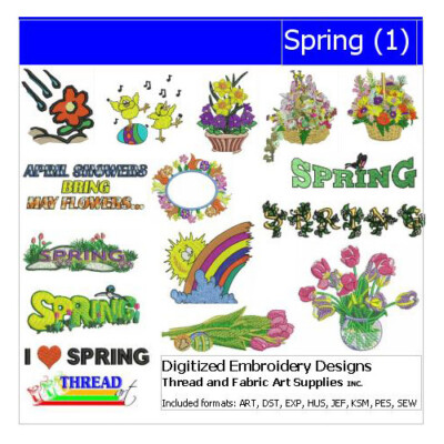 Embroidery Design Set - Spring(1) - 15 Designs - 9 Formats - USB Stick