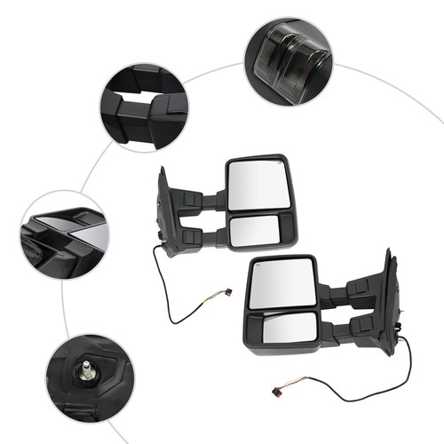 Tow Mirror Power Telescoping Heated Smoked Signal Pair for Ford 2008-16