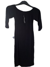 Refb161. bnwt Black Boohoo tall Alice Jersey off the shoulder Dress Uk14