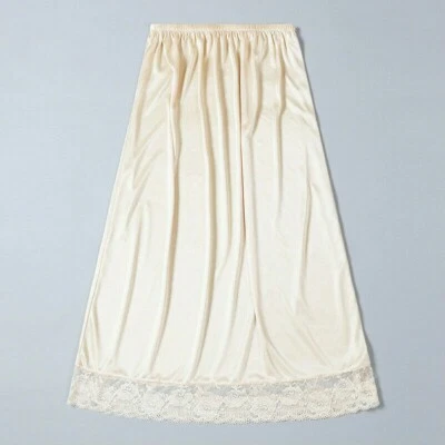 Jupe-culotte Femme Satin Dentelle Faux Soie Mi-Longue Écru Abricot Blanc Noir - Photo 1/4