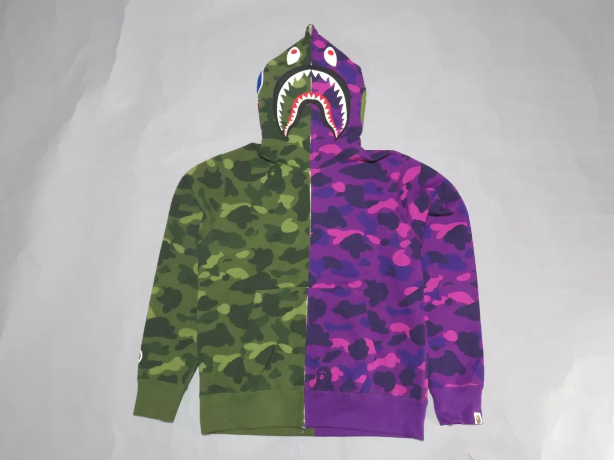 BAPE Color Camo Shark Full Zip Hoodie - Purple 100% Authentic XL