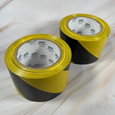 Lot of 2 Uline Vinyl Caution Safety Tape Yellow Black 3"W x 4 3/4"Dia x 3"Core