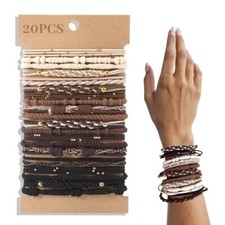 20 PCS Boho Hair Ties, Nuetral Color Bracelets Hair Ties for Thick or Neutral