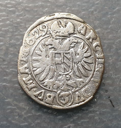 AUSTRIA HUNGRIA HUNGARY FERDINAND III 3 KREUZER 1629 PRAGA PRAGUE MBC - Picture 2 of 2