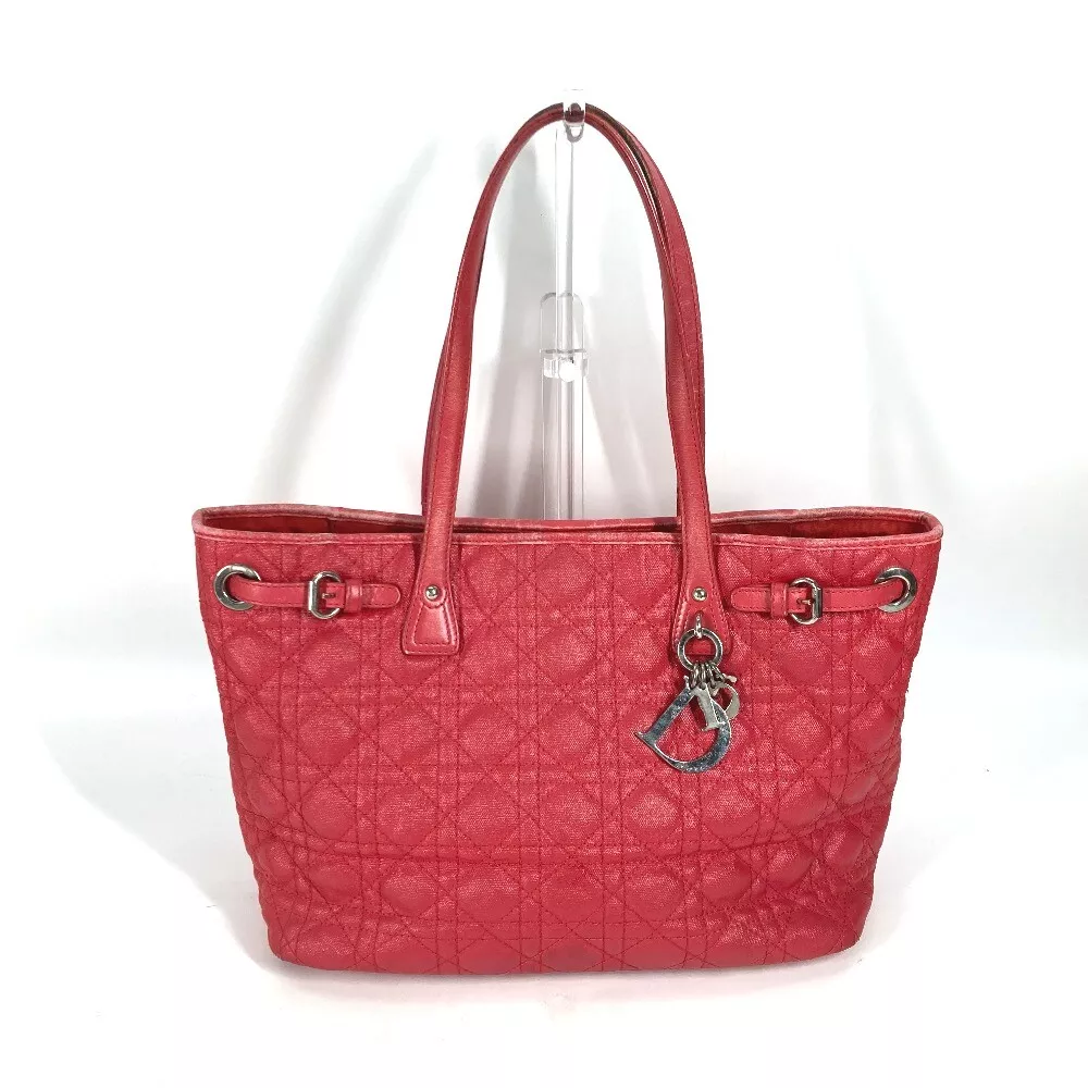 Sac Dior sac fourre tout logo cannage sac épaule revêtement toile / cuir à base rouge