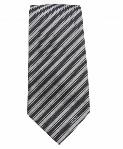 $195 CELINE - Modern Silk LOGO Tipped Pastel Black & Gray Tie Necktie - - Picture 3 of 5