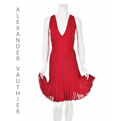 ALEXANDRE VAUTHIER Red Knit V-Neck Fit & Flare Dress SIZE FR38 US 4-6 NWOT