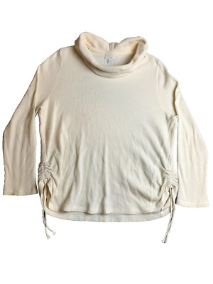 J Jill Sweater Womens Extra Large Cream Ruched Cowl Neck Waffle Knit Oversized