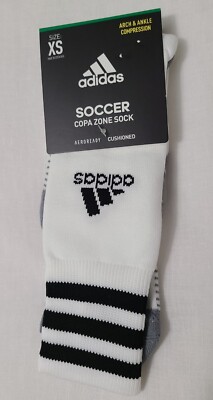 NWT Adidas Copa Zone Cushioned Soccer Sock XS White Youth 9C -1Y