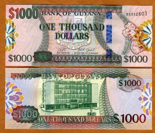 Guyana, 1000 dollari, nd (2019), p-nuovo, UNC nuova sicurezza e firma - Foto 1 di 1
