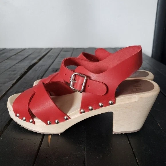 MIA NWOT Wood Heels Shoes Red Leather Straps Women s 39 Swedish