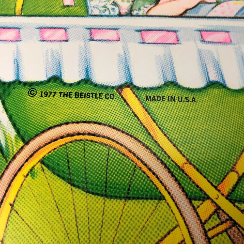 Decorações vintage de chá de bebê Beistle verde amarelo menina/menino 1977 anos 70 FEITO NOS EUA 12" - Imagem 3 de 4